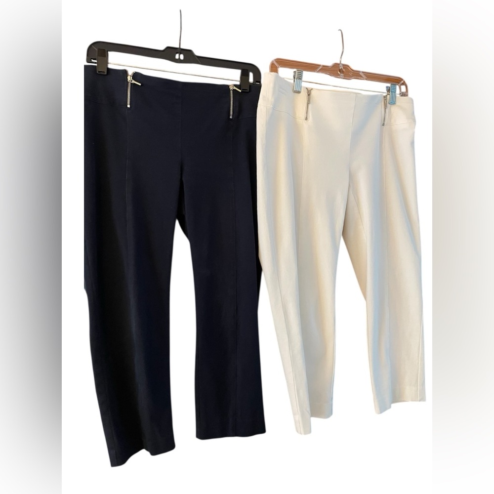 Two  alfani (8) capris navy blue and white, front zippers slimming tapered leg